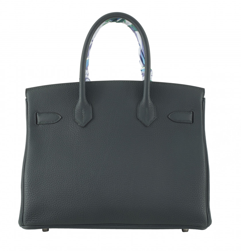 HERMÈS Édition Limitée 2018  Sac BIRKIN OFFICIER 30 Veau Togo Vert Cyprès et veau Swift Bleu Zellige Garniture métal arg...