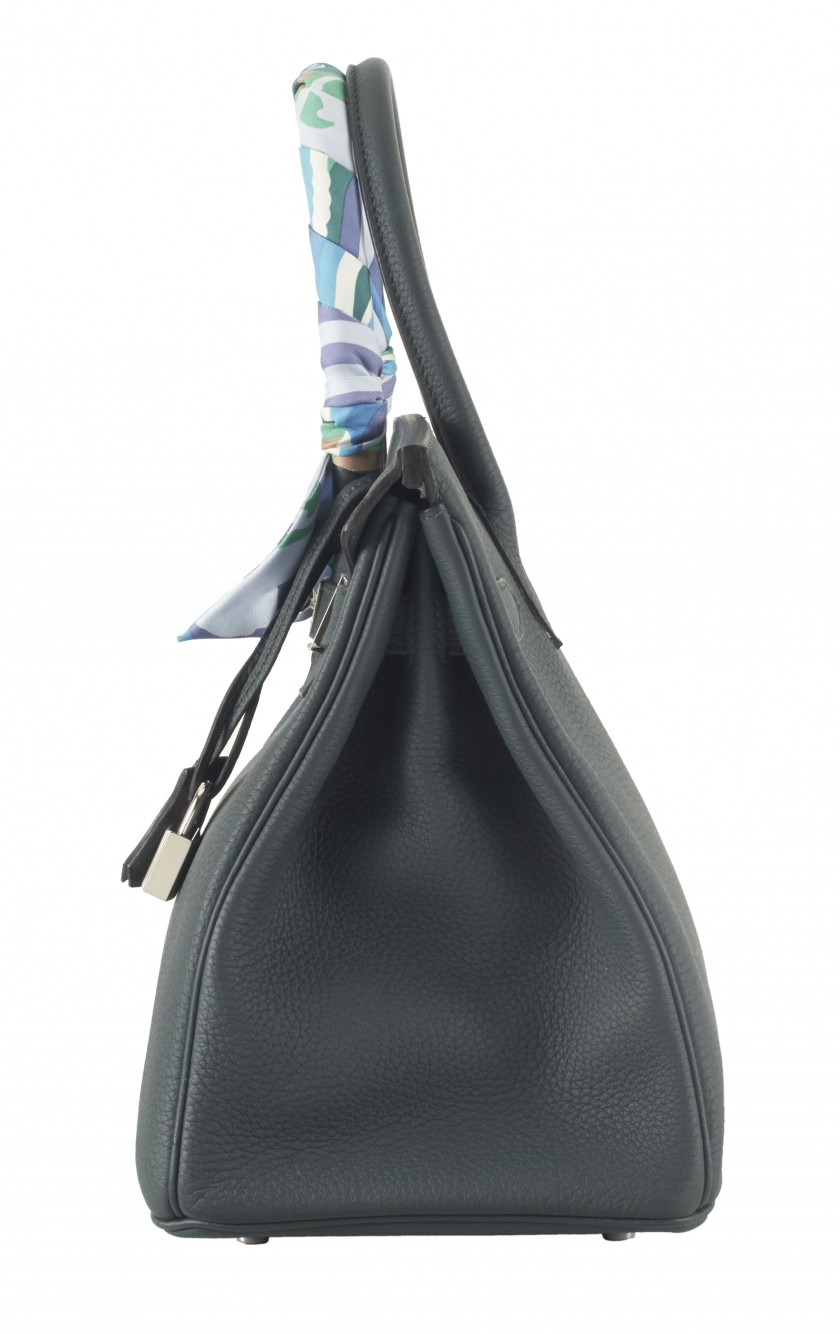 HERMÈS Édition Limitée 2018  Sac BIRKIN OFFICIER 30 Veau Togo Vert Cyprès et veau Swift Bleu Zellige Garniture métal arg...