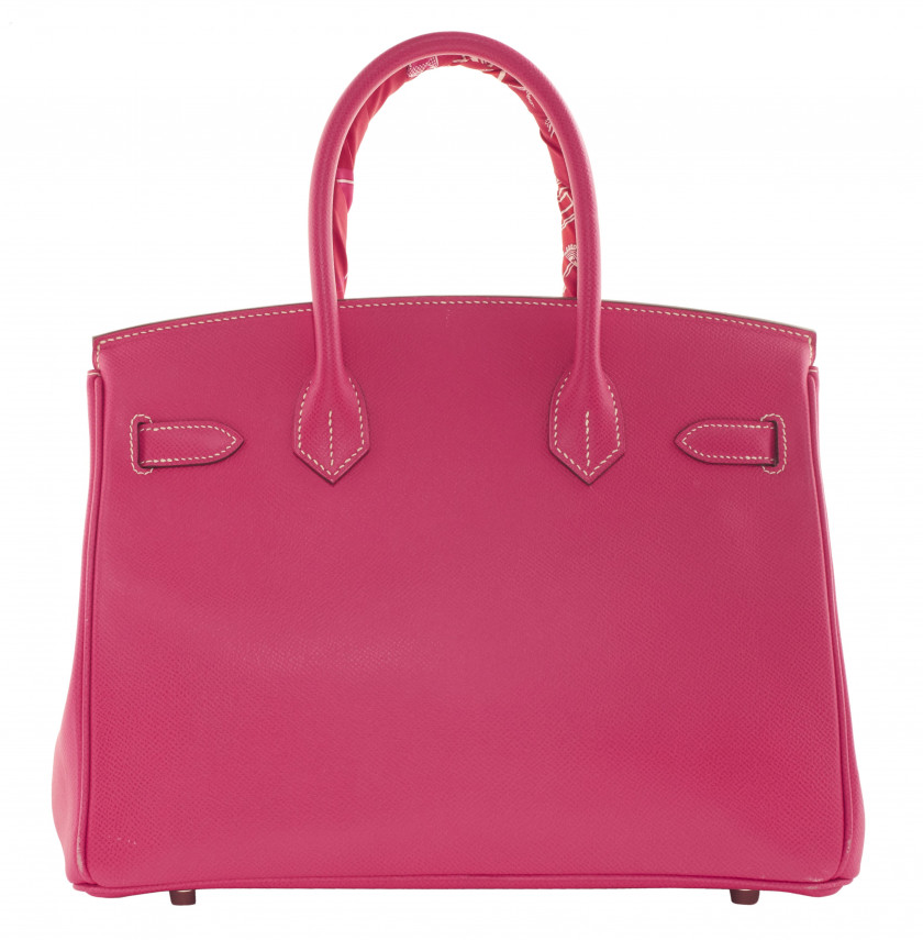 HERMÈS Édition Candy 2013  Sac BIRKIN 30 Veau Epsom Rose Tyrien Piqué sellier blanc Garniture métal argenté palladiéR...