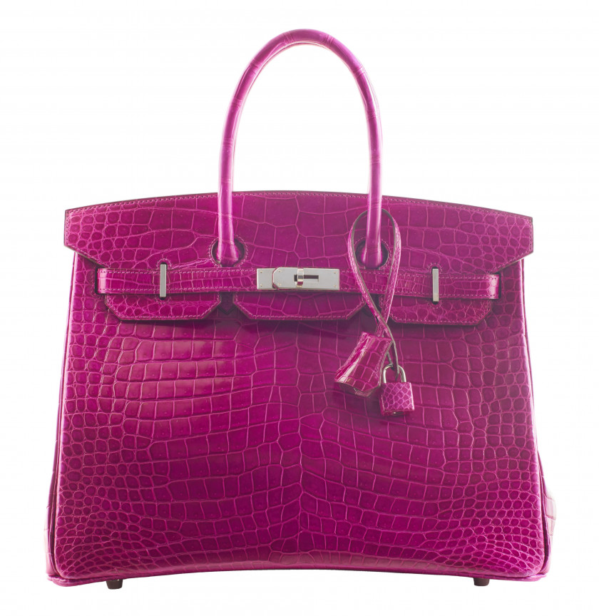 HERMÈS 2014  Sac BIRKIN 35 Crocodile d'estuaire lisse Rose Sheherazade (Crocodylus porosus) II/B Garniture métal argenté r...