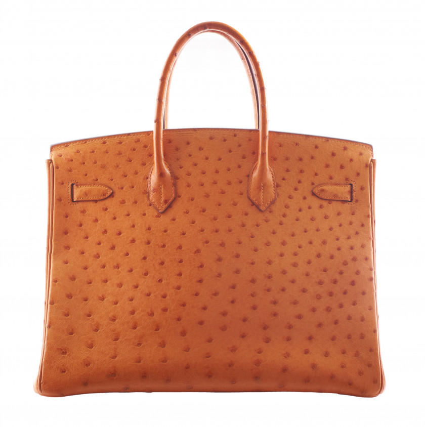 HERMÈS 2005  Sac BIRKIN 35 Autruche Tangerine (Struthio camelus) NR Garniture métal argenté palladié  BIRKIN 35 bag ...