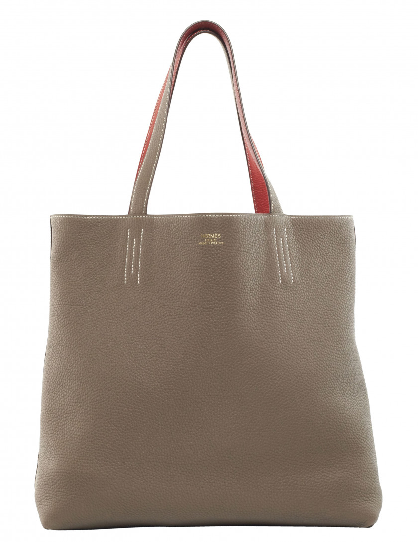 HERMÈS 2016  Sac DOUBLE SENS 36 Taurillon Clémence rouge et taupe Piqué sellier blanc Dimensions : 36 x 33 x 13 cm  ...