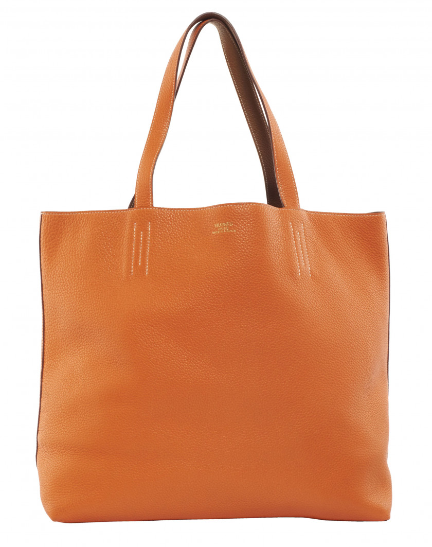 HERMÈS 2012  Sac DOUBLE SENS 36 Taurillon Clémence orange et gold Piqué sellier blanc Dimensions : 36 x 33 x 13 cm  ...