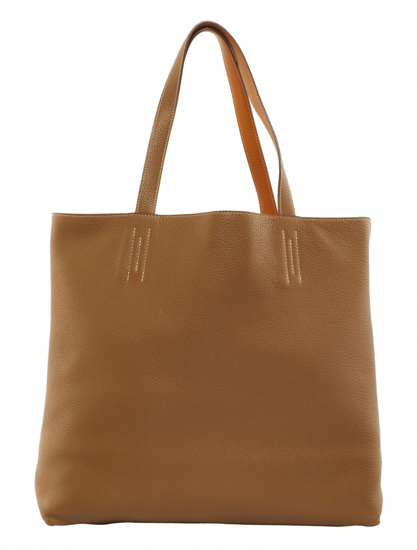 HERMÈS 2012  Sac DOUBLE SENS 36 Taurillon Clémence orange et gold Piqué sellier blanc Dimensions : 36 x 33 x 13 cm  ...