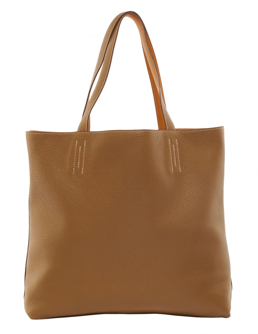 HERMÈS 2012  Sac DOUBLE SENS 36 Taurillon Clémence orange et gold Piqué sellier blanc Dimensions : 36 x 33 x 13 cm  ...