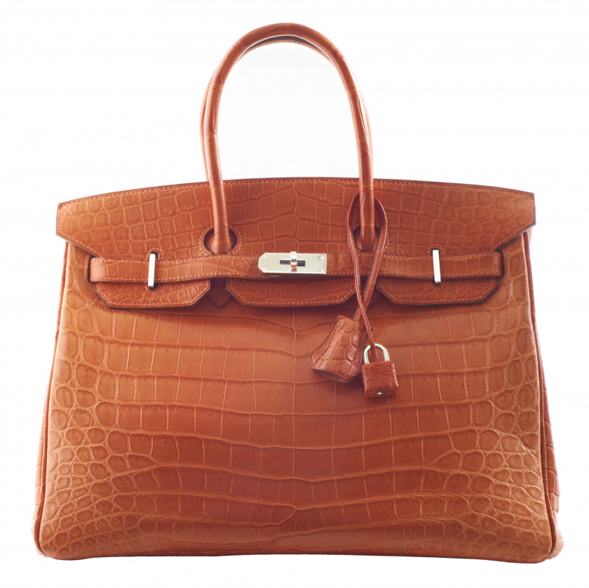 HERMÈS 2011  Sac BIRKIN 35 Crocodile du Nil mat orange (Crocodylus niloticus) II/B Garniture métal argenté palladié  B...