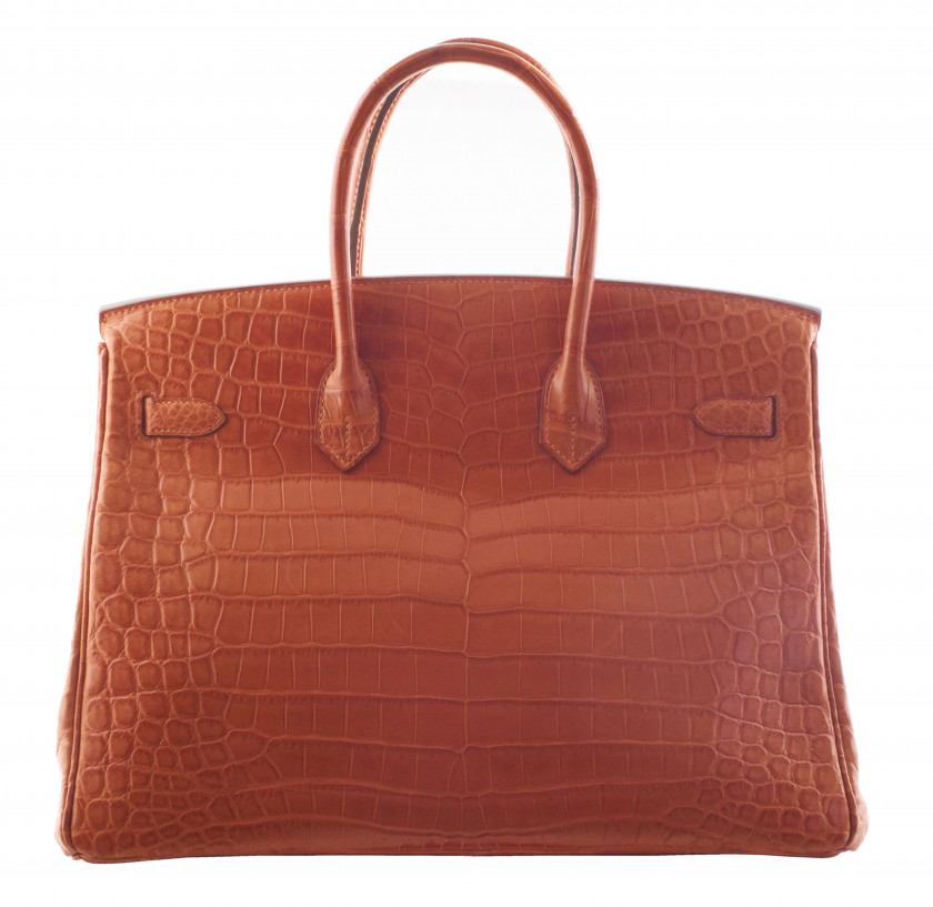 HERMÈS 2011  Sac BIRKIN 35 Crocodile du Nil mat orange (Crocodylus niloticus) II/B Garniture métal argenté palladié  B...