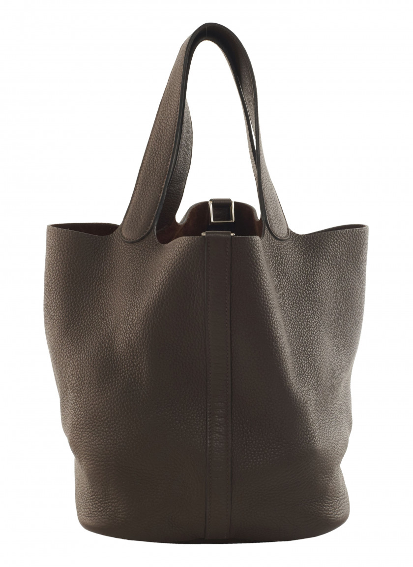 HERMÈS 2009  Sac PICOTIN LOCK 26 Taurillon Clémence marron Garniture métal argenté palladié  PICOTIN LOCK 26 bag Bro...