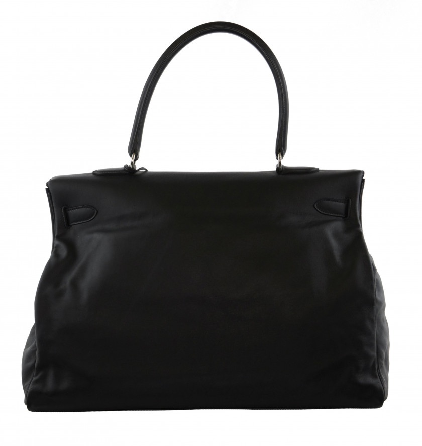 ¤ HERMÈS 2013  Sac KELLY RELAX 50 Veau Swift noir Garniture métal argenté palladié  KELLY RELAX 50 bag Black Swift cal...