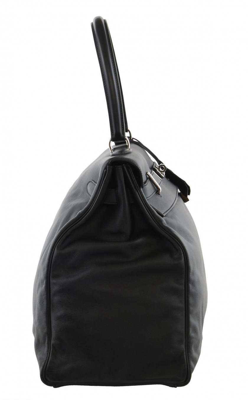 ¤ HERMÈS 2013  Sac KELLY RELAX 50 Veau Swift noir Garniture métal argenté palladié  KELLY RELAX 50 bag Black Swift cal...