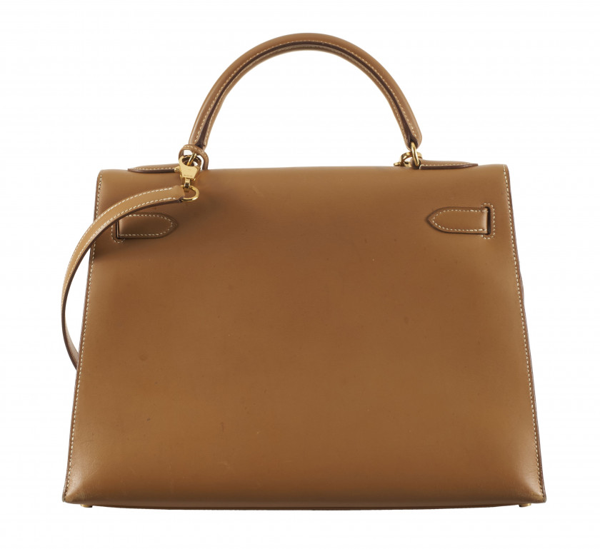 HERMÈS 1994  Sac KELLY Sellier 32 Vache naturelle Piqué sellier blanc Garniture métal plaqué or  KELLY Sellier 32 ba...