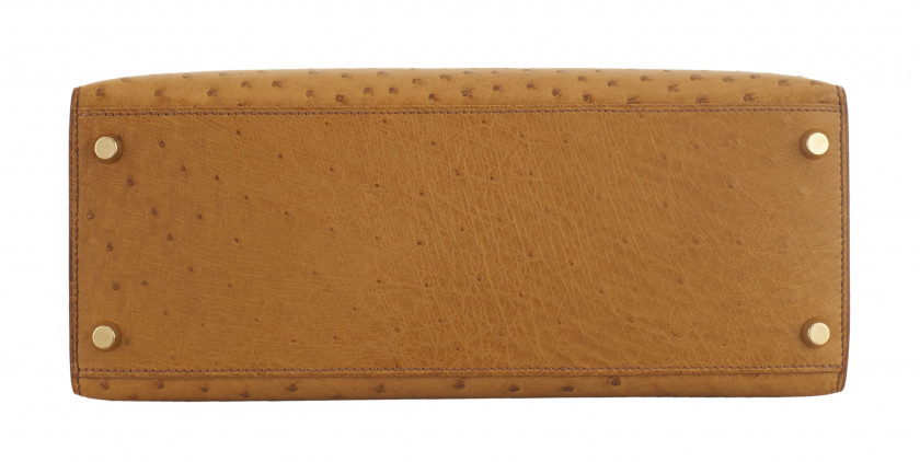 HERMÈS 2011  Sac KELLY Sellier 28 Autruche gold (Struthio camelus) NR Garniture métal plaqué or Bandoulière  KELLY S...