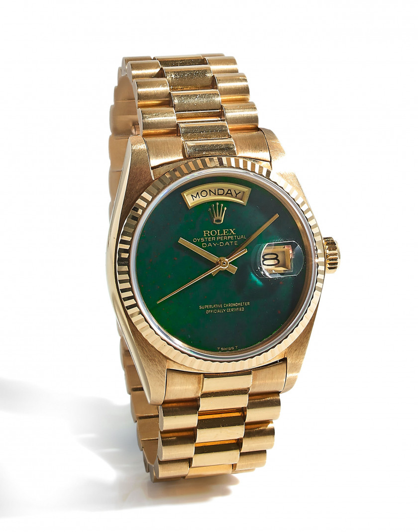 ROLEX revendue par la maison Chaumet Day-Date "Green bloodstone jasper dial", réf. 18038, n° 5600115 Vers 1978