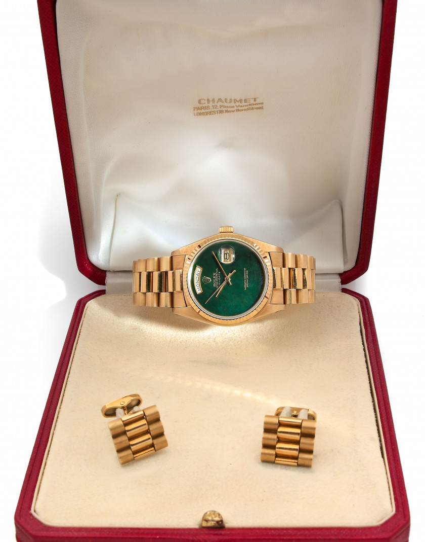 ROLEX revendue par la maison Chaumet Day-Date "Green bloodstone jasper dial", réf. 18038, n° 5600115 Vers 1978