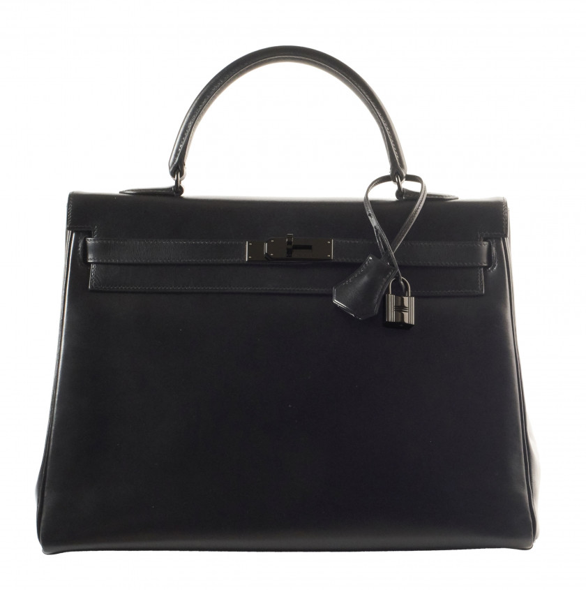 HERMÈS Édition Limitée 2010  Sac KELLY Retourné SO BLACK 35 Box noir Garniture métal chromé noir  KELLY Retourné SO...