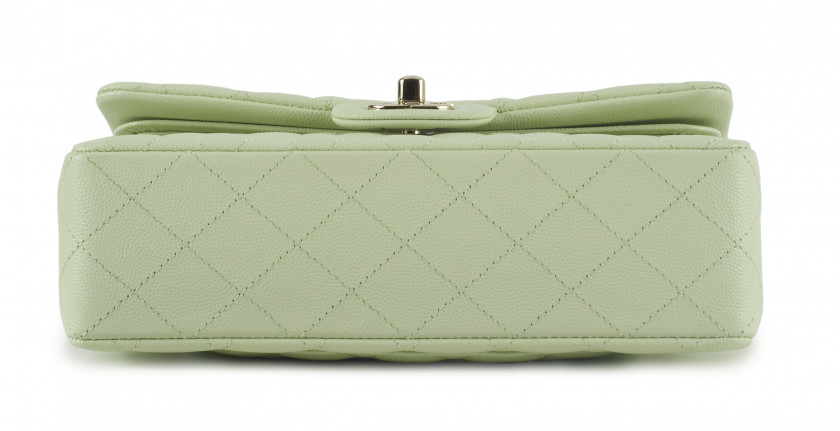 CHANEL Sac TIMELESS Cuir matelassé vert amande Anse chaîne entrelacée de cuir Garniture métal doré Dimensions : 23 x 14,5...