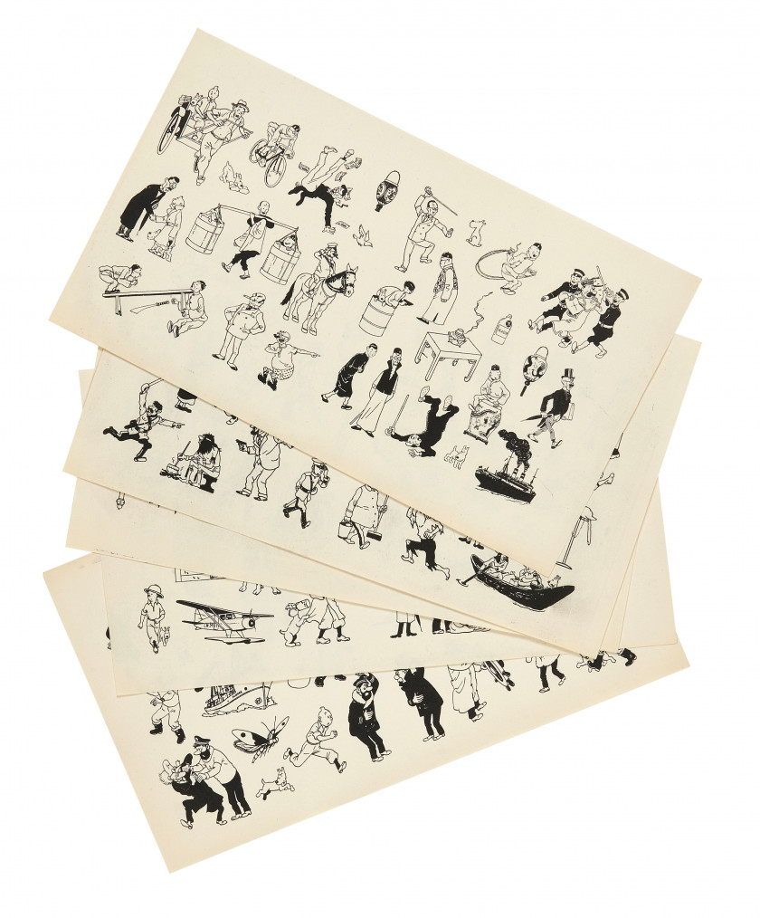 STUDIOS HERGÉ Modelsheets Cinq «modelsheets» sans doute imprimées pour les collaborateurs des Studios Hergé et ayant servi pour...