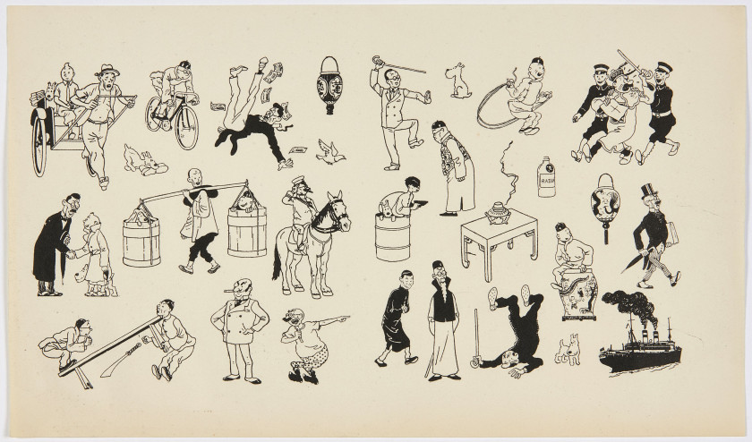 STUDIOS HERGÉ Modelsheets Cinq «modelsheets» sans doute imprimées pour les collaborateurs des Studios Hergé et ayant servi pour...