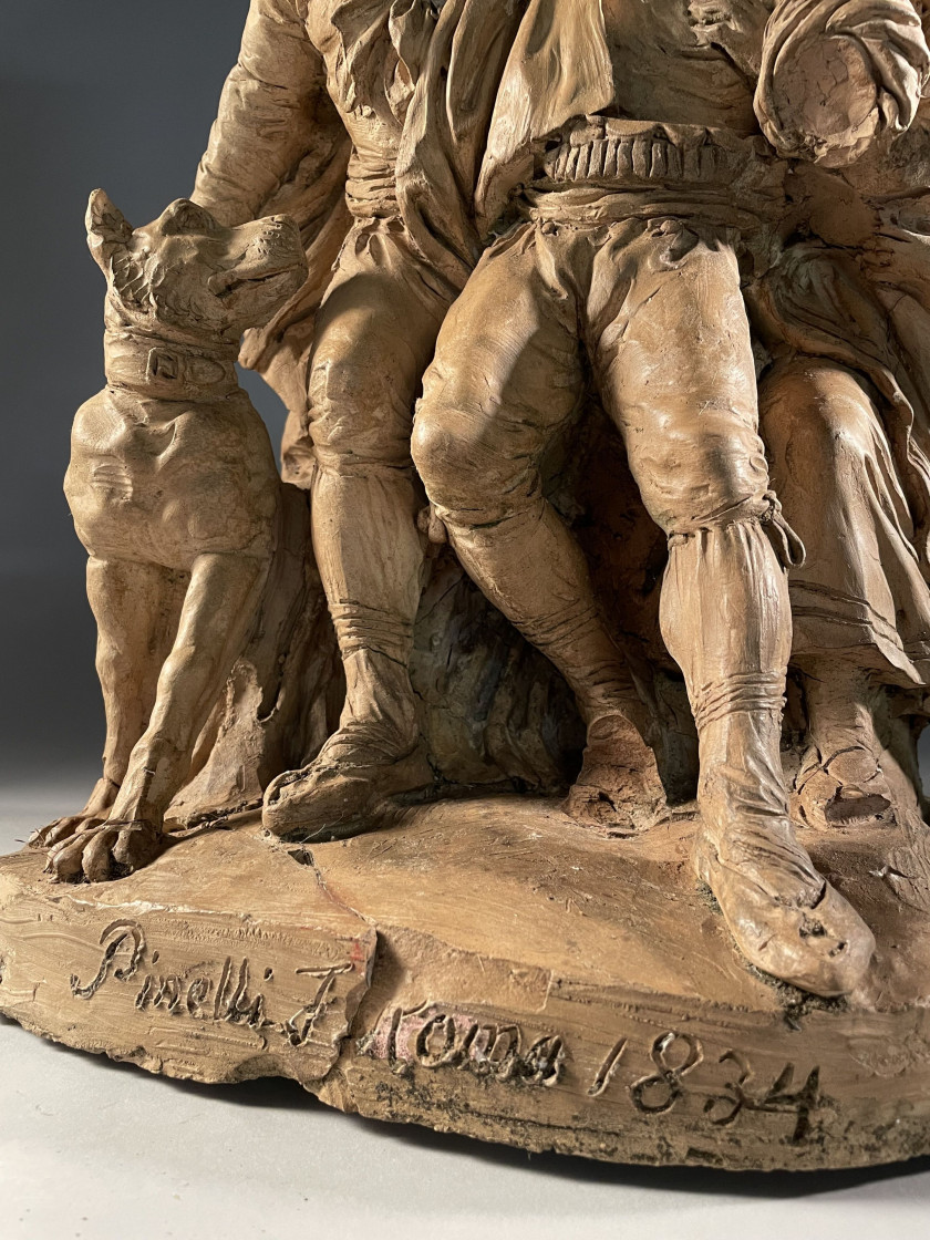 Bartolomeo PINELLI Rome, 1781 - 1835 Famille de brigands en fuite Groupe en terre cuite