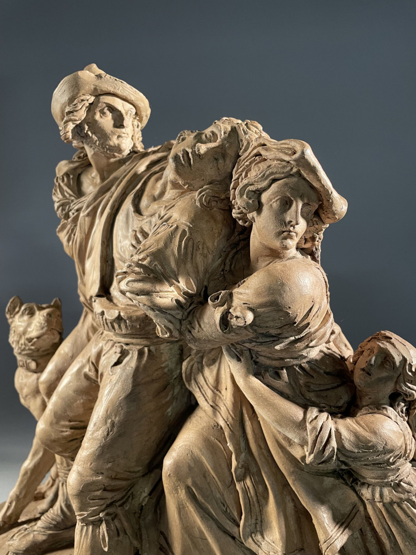 Bartolomeo PINELLI Rome, 1781 - 1835 Famille de brigands en fuite Groupe en terre cuite