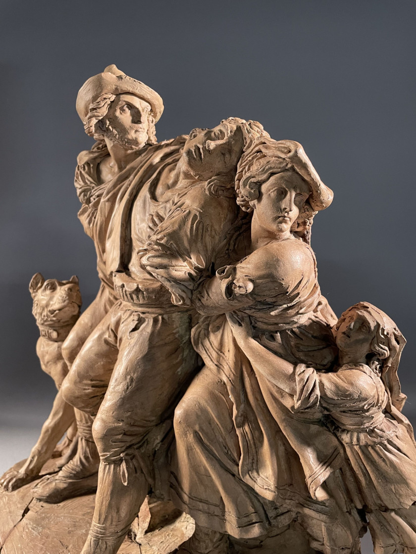 Bartolomeo PINELLI Rome, 1781 - 1835 Famille de brigands en fuite Groupe en terre cuite