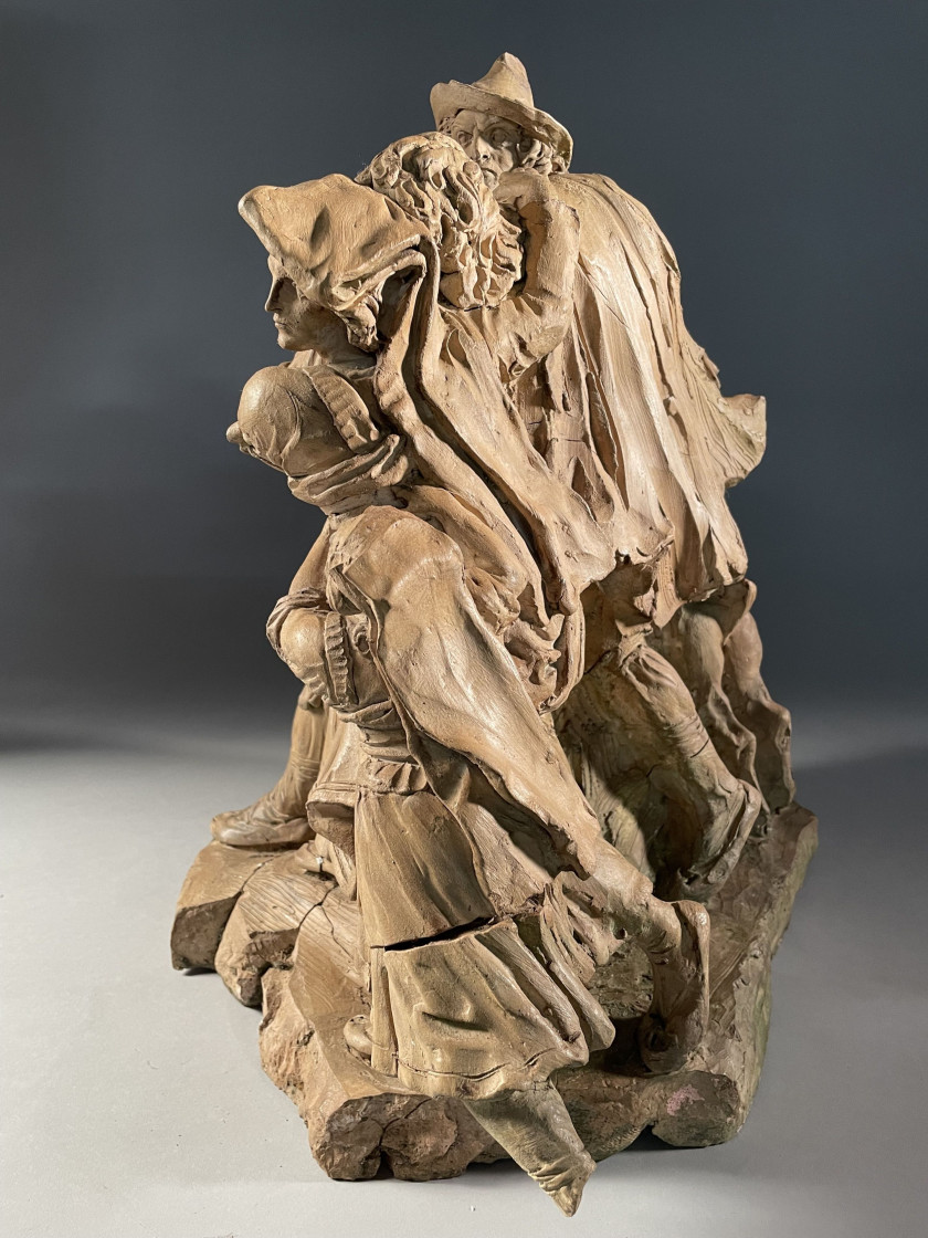 Bartolomeo PINELLI Rome, 1781 - 1835 Famille de brigands en fuite Groupe en terre cuite