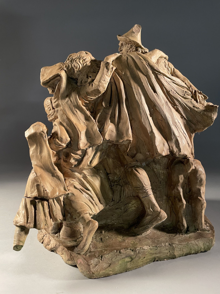 Bartolomeo PINELLI Rome, 1781 - 1835 Famille de brigands en fuite Groupe en terre cuite