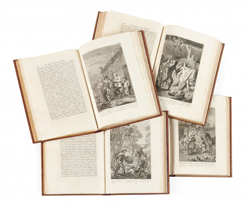 CERVÁNTES SAAVEDRA (Miguel de) El ingenioso hidalgo don Quixote de la Mancha. Madrid, Joaquin Ibarra, 1780. 4 vo...