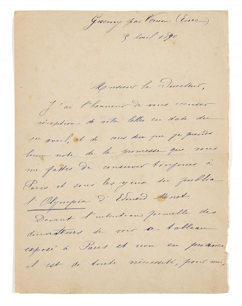 [MONET (Claude) & MANET (Édouard)] Fort ensemble de 15 documents de ou adressés à Monet, consacrés à la donation de l'/...