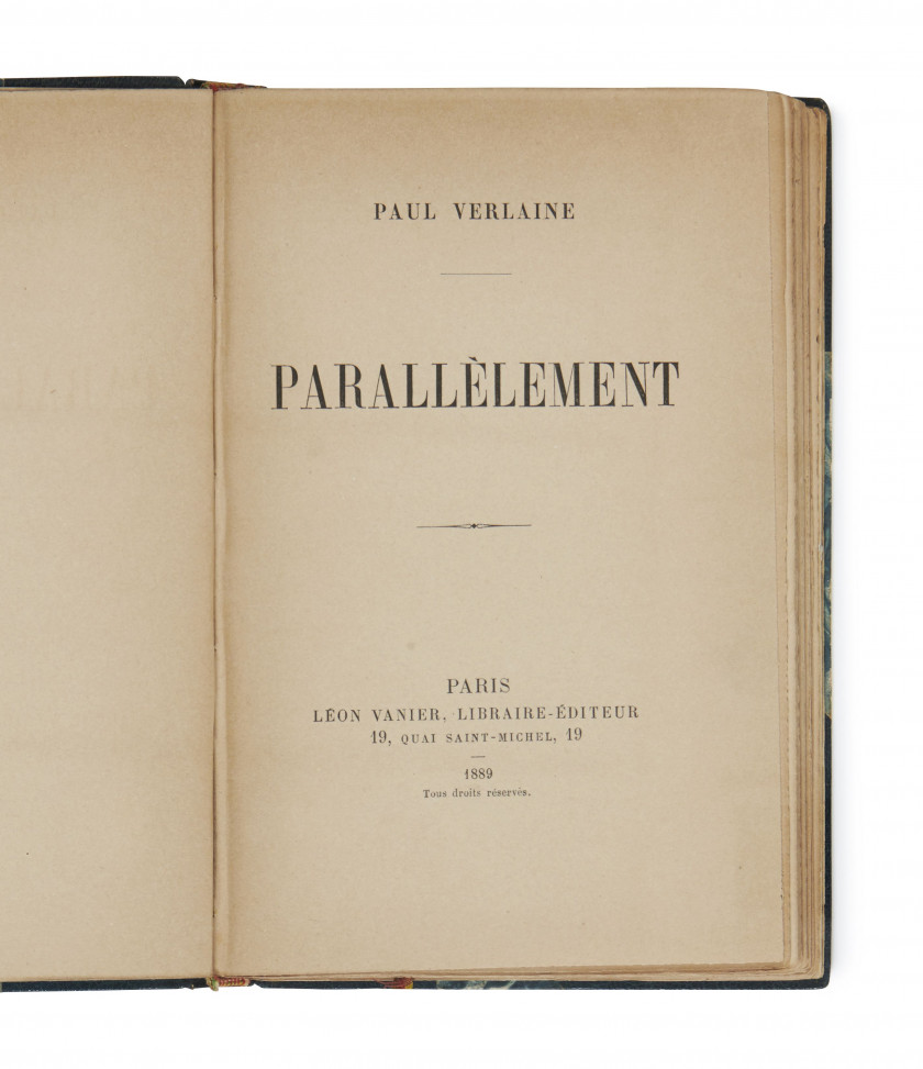 VERLAINE (Paul) Parallèlement. Paris, Léon Vanier, 1889. In-12 (18,5 x 12 cm), bradel demi-maroquin vert canard...