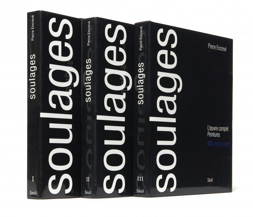 [SOULAGES].- ENCREVÉ (Pierre) Soulages. L'œuvre complet. Peintures. I.[-III]. Paris, Seuil, 1994-1998. 3 vol...