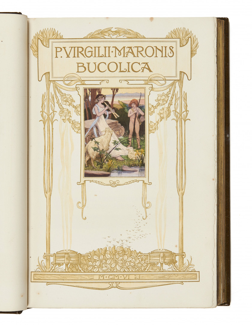 [GIRALDON].- VIRGILE Les Églogues. Paris, Plon-Nourrit et Cie, 1906. In-4 (32,6 x 21,6 cm), maroquin feuille mor...