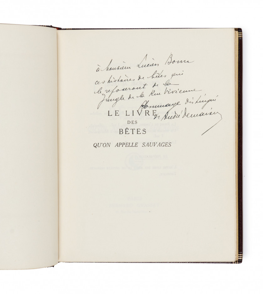 [DELUERMOZ].- DEMAISON (André) Le Livre des bêtes qu'on appelle sauvages. Paris, Grasset, 1929. Gr. in-12 (21,8...