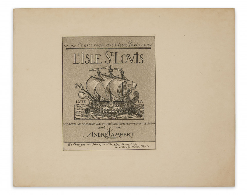 LAMBERT (André) Ce qui reste du vieux Paris. L'Isle St Louis. Paris, Devambez, 1920. In-8 oblong (23,5 x 28 cm),...