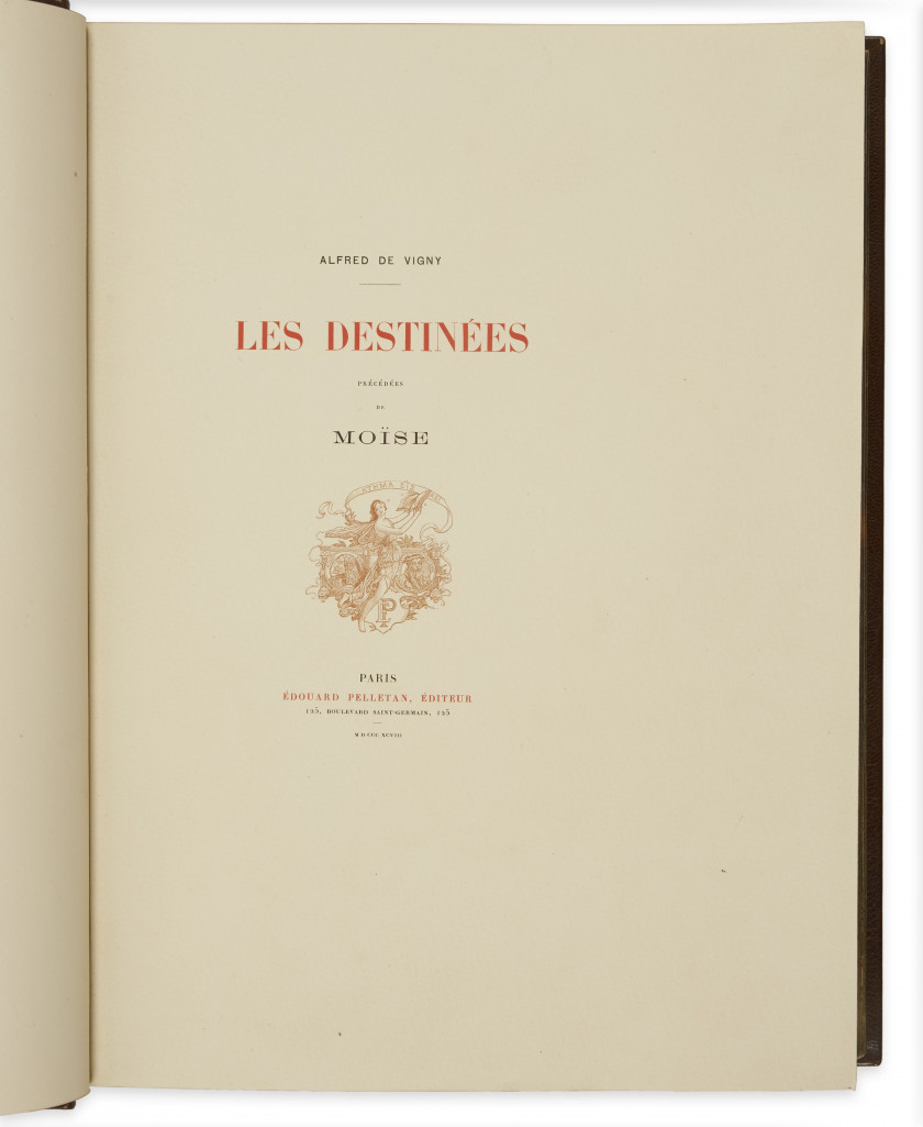 [BELLENGER].- VIGNY (Alfred de) Les Destinées, précédées de Moïse. Paris, Edouard Pelletan, 1898. In-4 (34 x 25,...