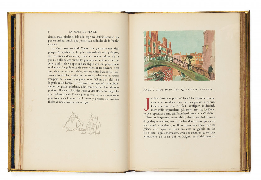 [DENIS].- BARRÈS (Maurice) La Mort de Venise. Paris, Éditions Eos, 1930. In-4 (31,2 x 22,2 cm), bradel veau enti...