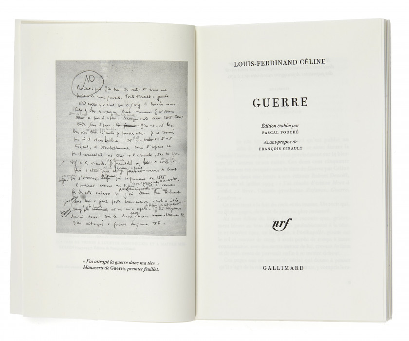 CÉLINE (Louis-Ferdinand) Guerre. Paris, Gallimard, nrf, 2022. In-8 (21,8 x 14,6 cm), broché.  Édition ori...