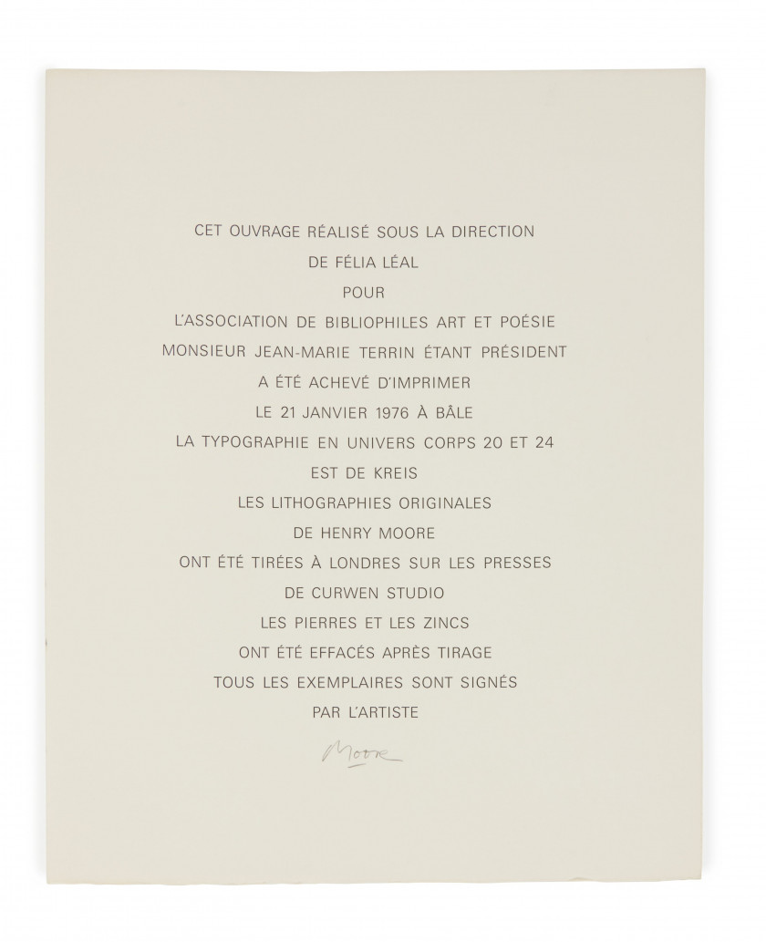 MOORE (Henry) La Poésie. Les Poètes. Bâle, Art et Poésie, 1976. In-folio (47 x 38,9 cm), en feuilles, couverture...