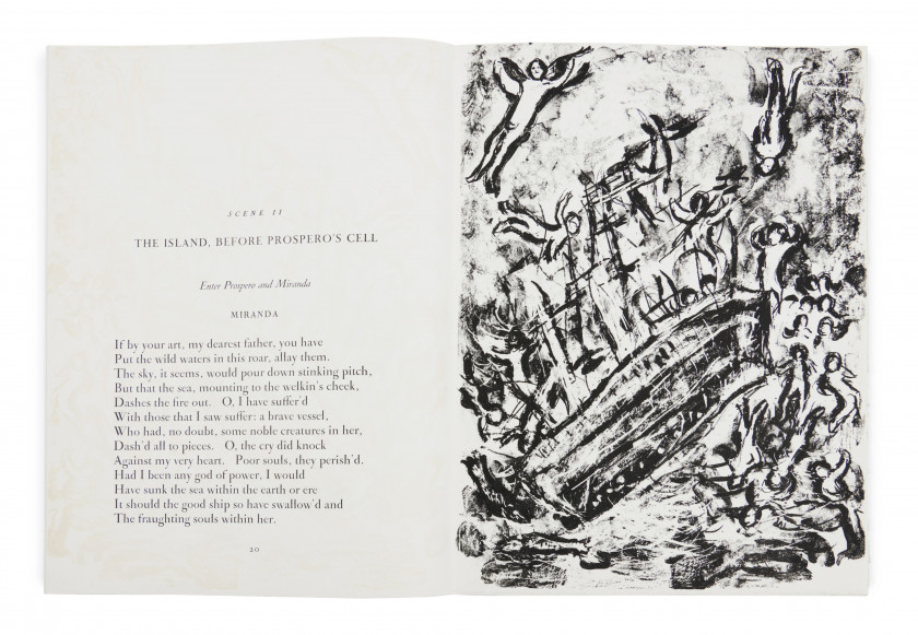 [CHAGALL].- SHAKESPEARE (William) The Tempest. Monte-Carlo, André Sauret, 1975. In-folio (42,5 x 32,5 cm), en ff...
