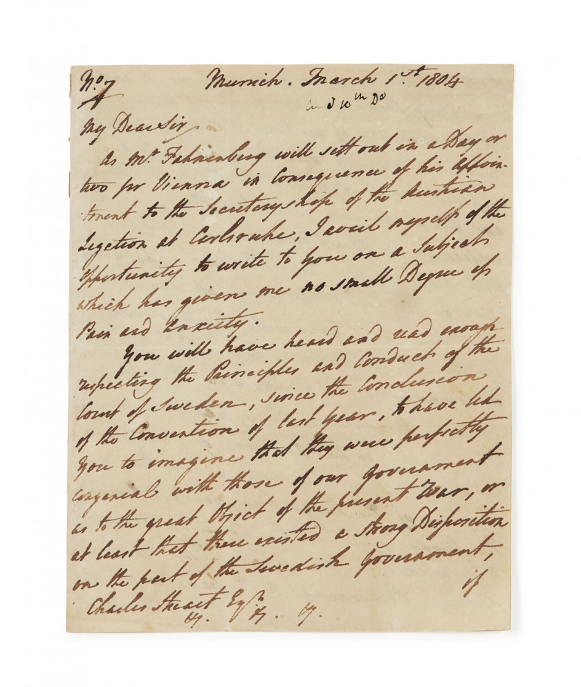 DRAKE (Francis) (1764-1821), diplomate et espion britannique. Lettre autographe signée adressée à Sir Charles Stuart (...