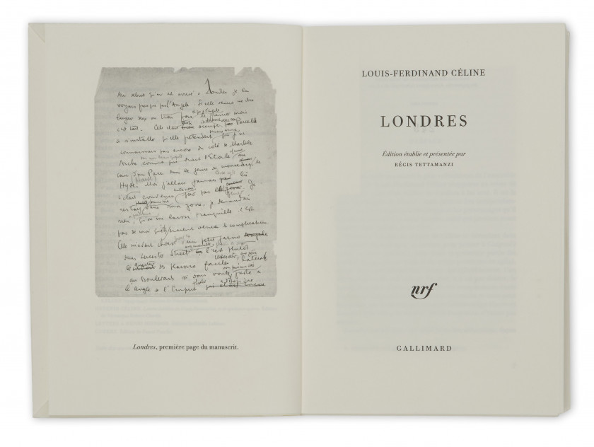 CÉLINE (Louis-Ferdinand) Londres. Paris, Gallimard, nrf, 2022. In-8 (21,8 x 14,4 cm), broché, non coupé, couvert...