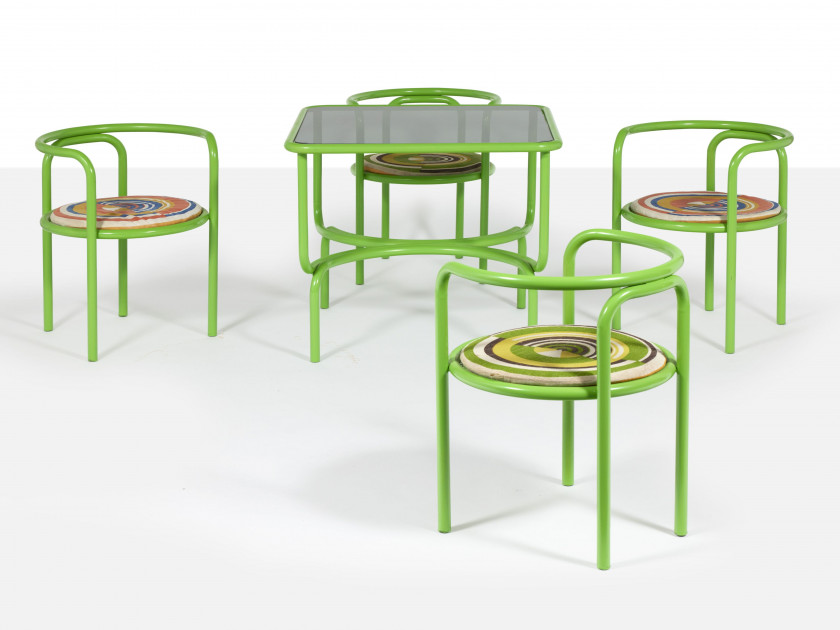 Gae AULENTI 1927-2012 Suite de quatre chaises et une table de la série "Locus Solus"- 1964