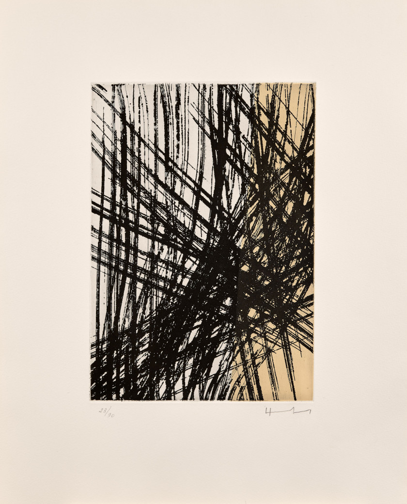 Hans HARTUNG (1904 - 1989) Mieux vaut cacher sa déraison - 1987 Album de 5 eaux-fortes dont 4 en couleurs, certaine à l'aquatinte, p..