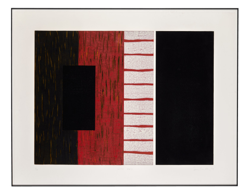 Sean SCULLY (Né en 1945) With red - 1993 Bois gravé en couleurs