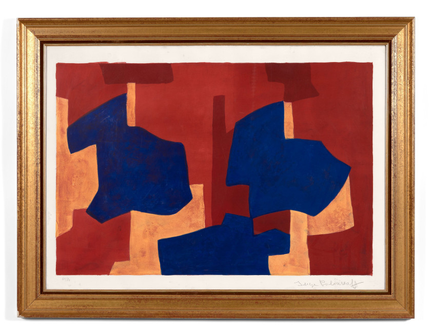 Serge POLIAKOFF (1900 - 1969) Composition jaune, bleue et rouge - 1969 Lithographie en 8 couleurs