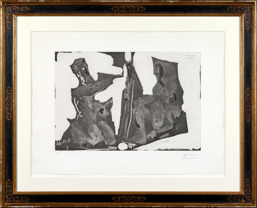 Pablo PICASSO (1881-1973) Peintre et modèle - 17 novembre 1966 I Aquatinte en noir