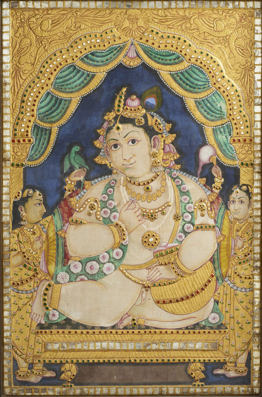 GRANDE ICÔNE DE KRISHNA ENFANT  Thanjavur (Tanjore), Inde du Sud, fin XIXe siècle