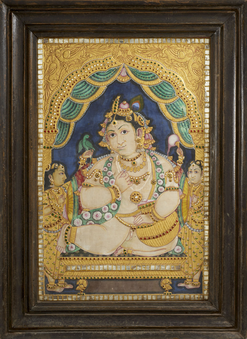 GRANDE ICÔNE DE KRISHNA ENFANT  Thanjavur (Tanjore), Inde du Sud, fin XIXe siècle