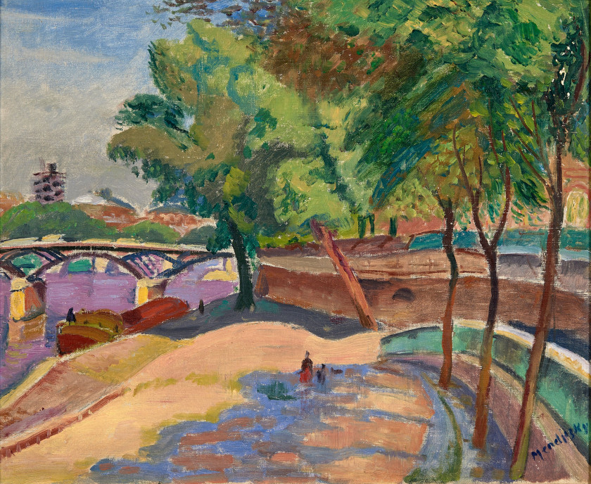 Maurice MENDJIZKY 1890 - 1951 Pont des Arts, Paris - 1947 Huile sur carton toilé