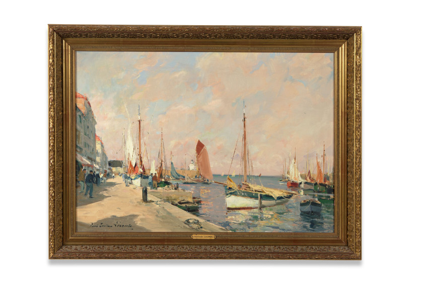 Paul-Emile LECOMTE 1877-1950 Bateaux à quai Huile sur toile